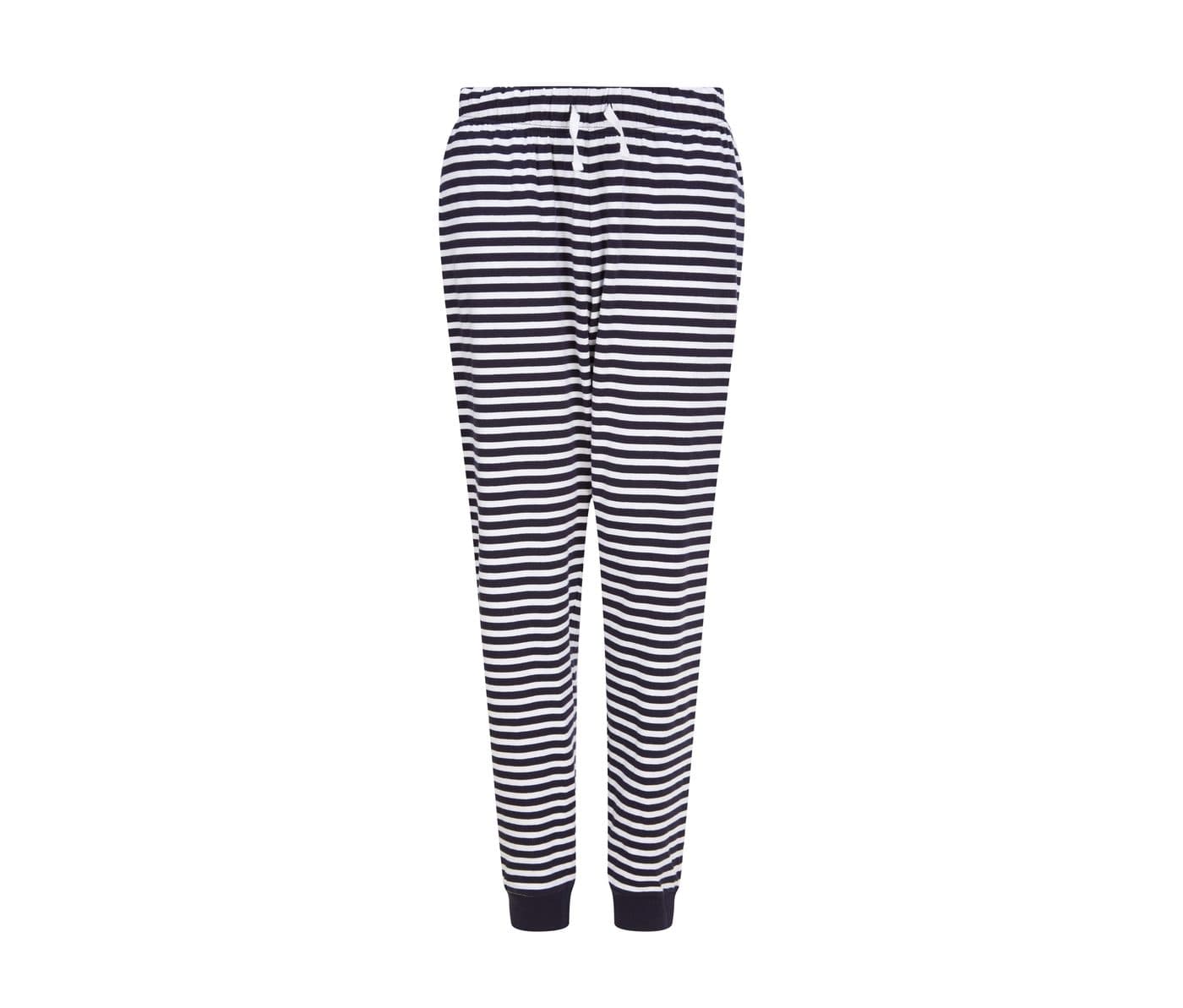 UNISEX CUFFED LOUNGE PANTS coloris Marine / Blanc rayé